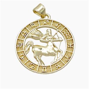 Copper Sagittarius Pendant Zodiac Circle Gold Plated, approx 23mm