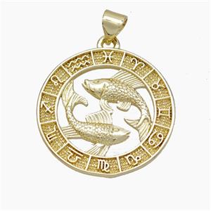 Copper Pisces Pendant Zodiac Circle Gold Plated, approx 23mm