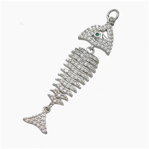 Copper Fishbone Charms Pendant Micropave Zirconia Platinum Plated, approx 10-45mm