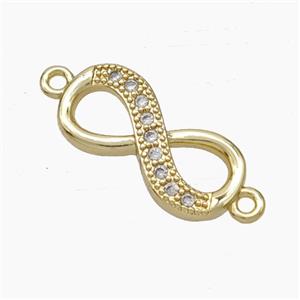 Copper Infinity Connector Pave Zirconia Gold Plated, approx 9-19mm