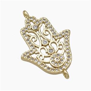 Copper Hamsahand Connector Pave Zirconia Gold Plated, approx 18-20mm