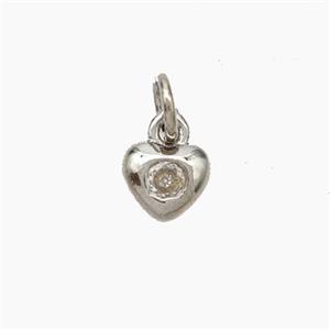 Copper Heart Pendant Pave Zirconia Platinum Plated, approx 6mm