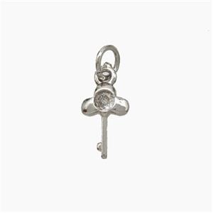 Copper Key Pendant Pave Zirconia Platinum Plated, approx 7-10mm