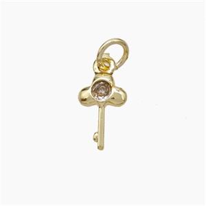 Copper Key Pendant Pave Zirconia Gold Plated, approx 7-10mm