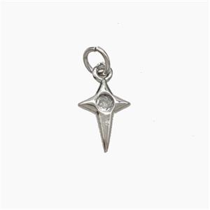 Copper Northstar Pendant Pave Zirconia Platinum Plated, approx 8-11mm