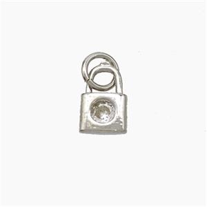 Copper Lock Pendant Pave Zirconia Platinum Plated, approx 6-9mm