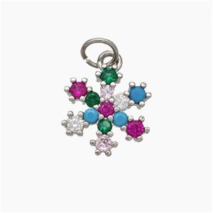 Copper Snowflake Pendant Pave Multicolor Zirconia Platinum Plated, approx 12mm