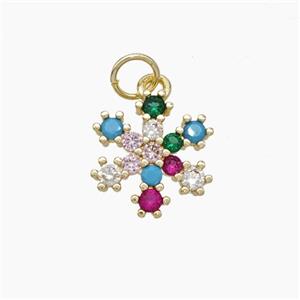 Copper Snowflake Pendant Pave Multicolor Zirconia Gold Plated, approx 12mm