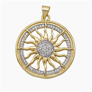 Copper Sun Charms Pendant Pave Zirconia Gold Plated, approx 27mm