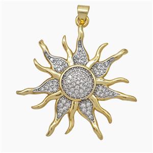 Copper Sun Charms Pendant Pave Zirconia Gold Plated, approx 35mm