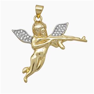 Copper Angel Charms Pendant Pave Zirconia Gold Plated, approx 28-35mm