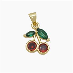 Copper Cherry Pendant Pave Zirconia Gold Plated, approx 12-15mm