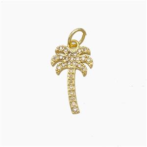 Coconut Palm Charms Copper Tree Pendant Pave Zirconia Gold Plated, approx 10-16mm