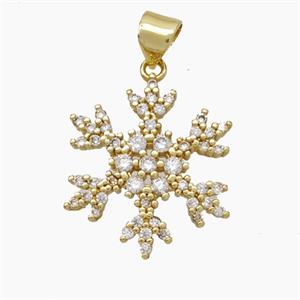 Copper Snowflake Pendant Pave Zirconia Gold Plated, approx 20mm