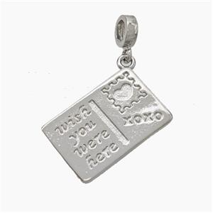 Postcard Charms Copper Pendant Platinum Plated, approx 14-22mm, 7mm