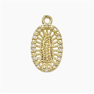 Virgin Mary Charms Copper Pendant Pave Zirconia Gold Plated, approx 10-15mm