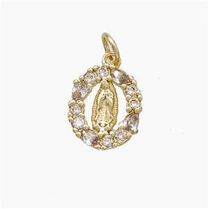 Virgin Mary Charms Copper Pendant Pave Zirconia Gold Plated, approx 11-12mm