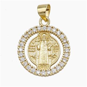 Jesus Charms Copper Pendant Pave Zirconia Gold Plated, approx 18mm