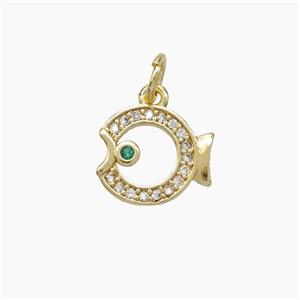 Copper Fish Pendnat Pave Zirconia Gold Plated, approx 10-11mm