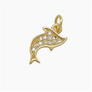 Copper Dolphin Pendant Pave Zirconia Gold Plated, approx 9-12mm