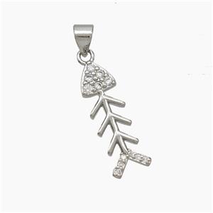 Copper Fishbone Pendant Pave Zirconia Platinum Plated, approx 7-21mm