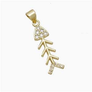 Copper Fishbone Pendant Pave Zirconia Gold Plated, approx 7-21mm