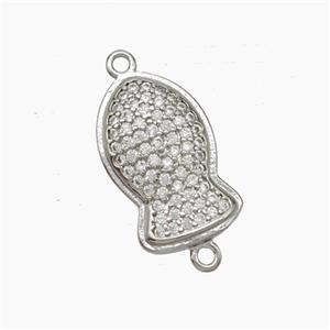 Copper Fish Connector Pave Zirconia Platinum Plated, approx 10-16mm