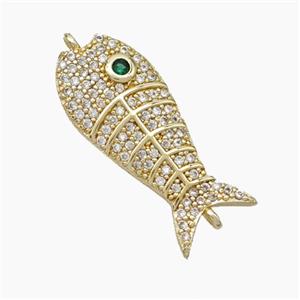 Copper Fish Connector Pave Zirconia Gold Plated, approx 10-25mm