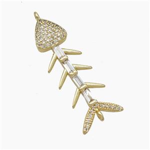 Copper Fishbone Connector Pave Zirconia Gold Plated, approx 10-30mm