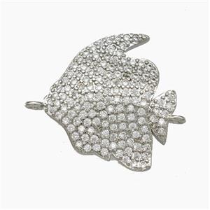 Copper Fish Connector Pave Zirconia Platinum Plated, approx 17-19mm