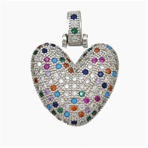 Copper Heart Pendant Pave Zirconia Platinum Plated, approx 20mm