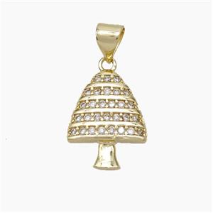 Christmas Tree Copper Pendant Pave Zirconia Gold Plated, approx 13-16mm