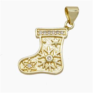 Christmas Stocking Copper Pendant Pave Zirconia Gold Plated, approx 16mm