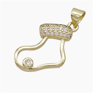 Christmas Stocking Copper Pendant Pave Zirconia Gold Plated, approx 15-20mm