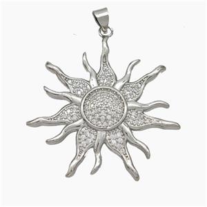 Copper Sun Pendant Micropave Zirconia Platinum Plated, approx 35mm