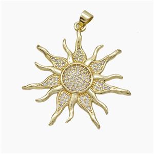 Copper Sun Pendant Micropave Zirconia Gold Plated, approx 35mm