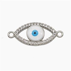 Copper Evil Eye Connector Pave Zirconia Enamel Platinum Plated, approx 12-20mm