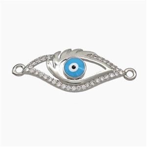 Copper Evil Eye Connector Pave Zirconia Enamel Platinum Plated, approx 10-25mm