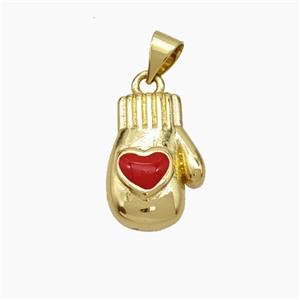 Mitten Charms Copper Pendant Red Enamel Heart Gold Plated, approx 11-16mm