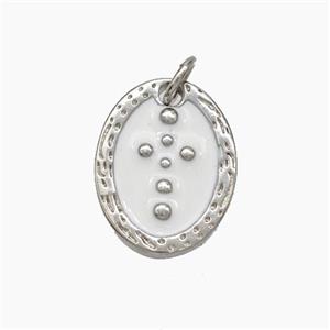 Copper Oval Pendant Cross White Enamel Platinum Plated, approx 12-15mm