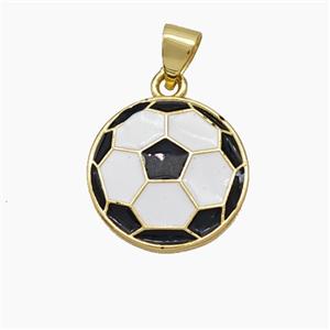 Copper Football Pendant White Black Enamel Sports Flat Gold Plated, approx 15mm