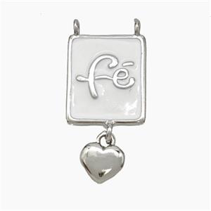 Copper Fe Rectangle Pendant White Enamel 2loops Heart Platinum Plated, approx 12-15mm, 7mm