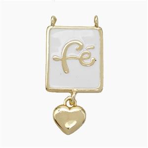 Copper Fe Rectangle Pendant White Enamel 2loops Heart Gold Plated, approx 12-15mm, 7mm