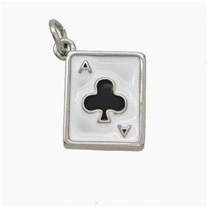 ACE of Clubs Playing Card Copper Pendant White Black Enamel Platinum Plated, approx 11-13mm