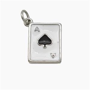 ACE of Spade Playing Card Copper Pendant White Black Enamel Platinum Plated, approx 11-13mm