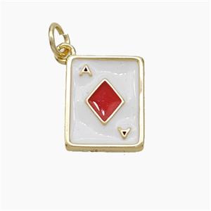 ACE of Diamonds Playing Card Copper Pendant White Red Enamel Gold Plated, approx 11-13mm