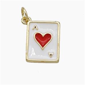 ACE of Heart Playing Card Copper Pendant White Red Enamel Gold Plated, approx 11-13mm