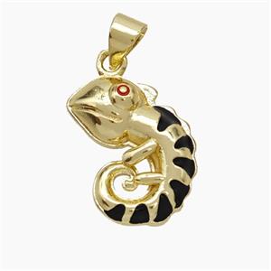 Copper Chameleon Pendant Black Enamel Gold Plated, approx 13-18mm