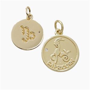 Zodiac Capricorn Copper Circle Pendant Pave Zirconia Gold Plated, approx 16mm