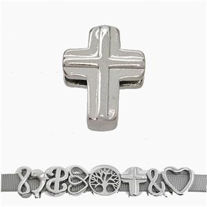 Copper Watchband Beads Cross Flat Hole Platinum Plated, approx 13-16mm, 3-11mm hole